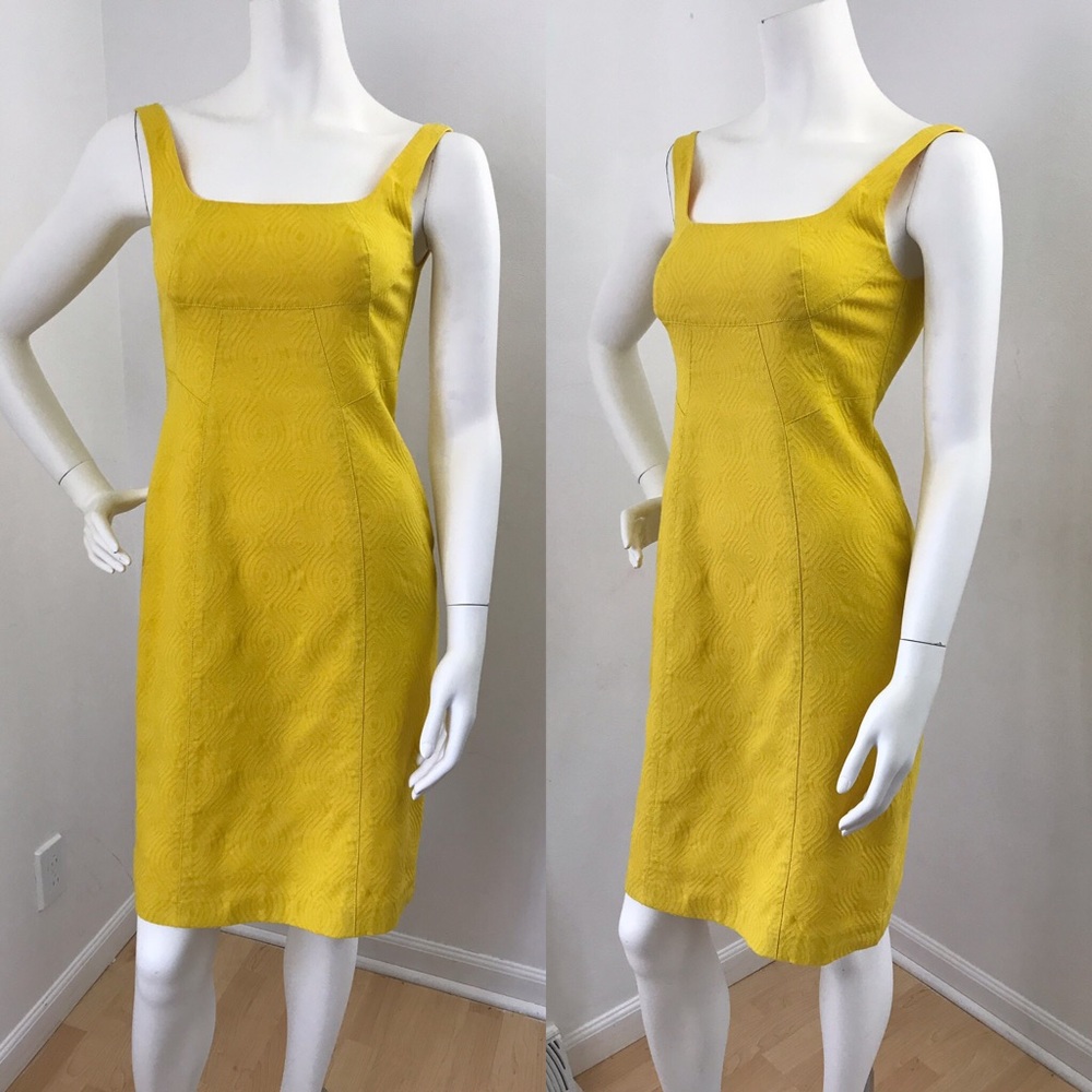 Muse Sunny Yellow Square Neck Sheath Dress Size 2
